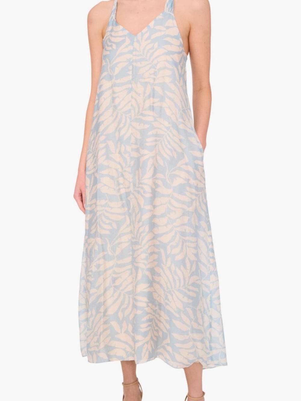 Halogen Blue and Cream Leaf-Print Maxi Dress